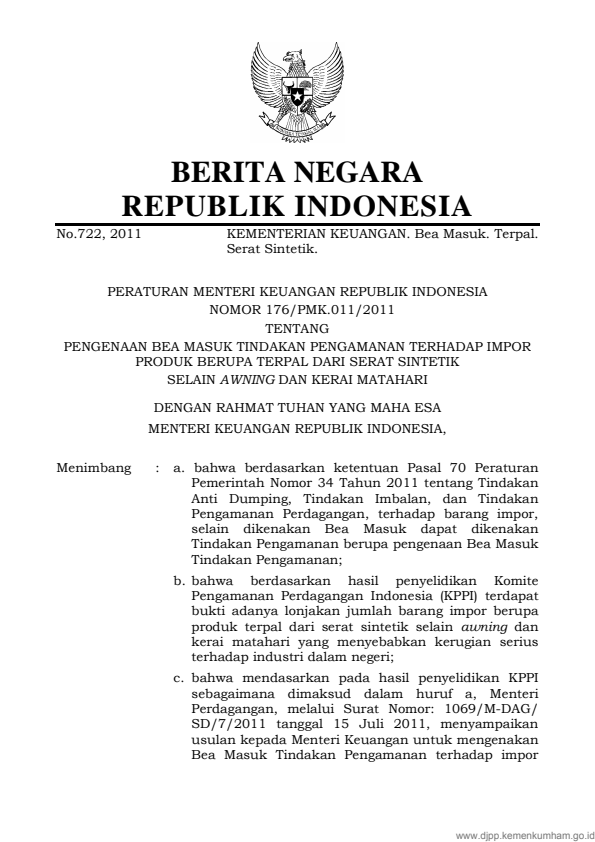 Peraturan Menteri Keuangan Nomor 176/PMK.011/2011