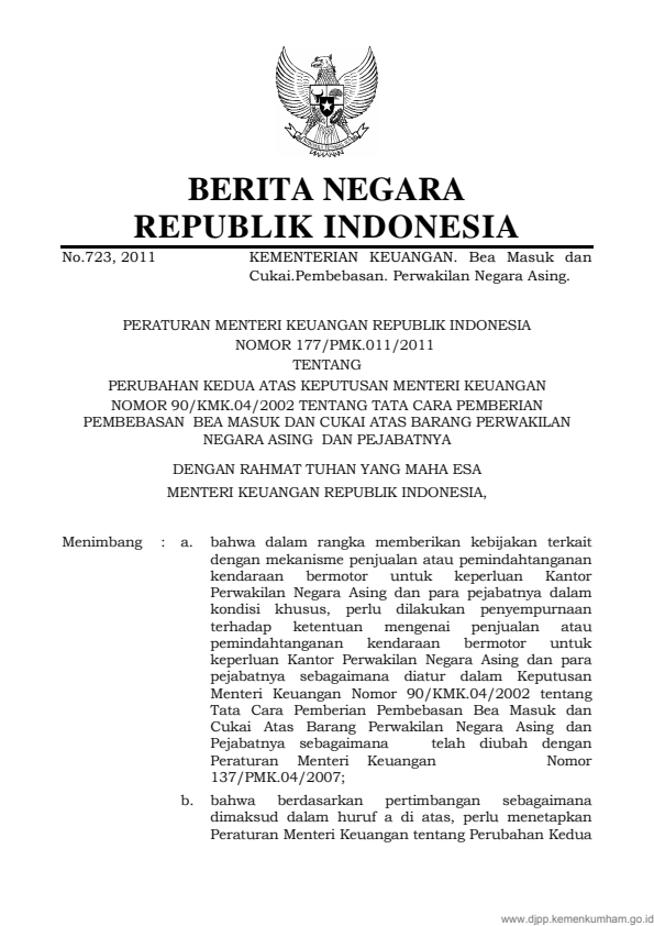 Peraturan Menteri Keuangan Nomor 177/PMK.011/2011