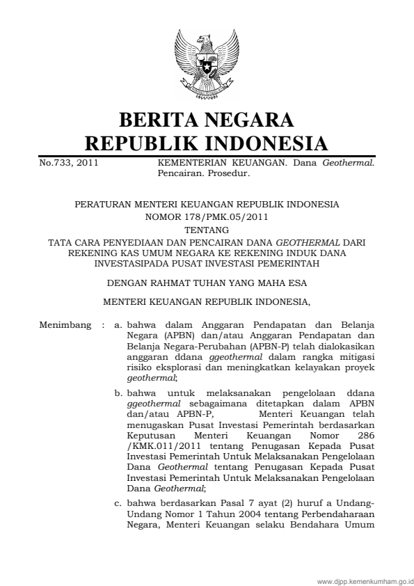 Peraturan Menteri Keuangan Nomor 178/PMK.05/2011