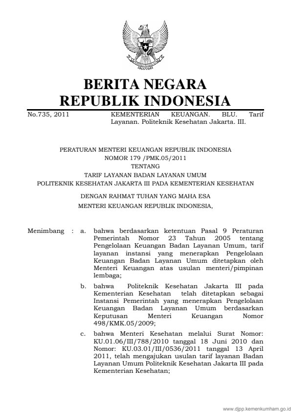 Peraturan Menteri Keuangan Nomor 179/PMK.05/2011