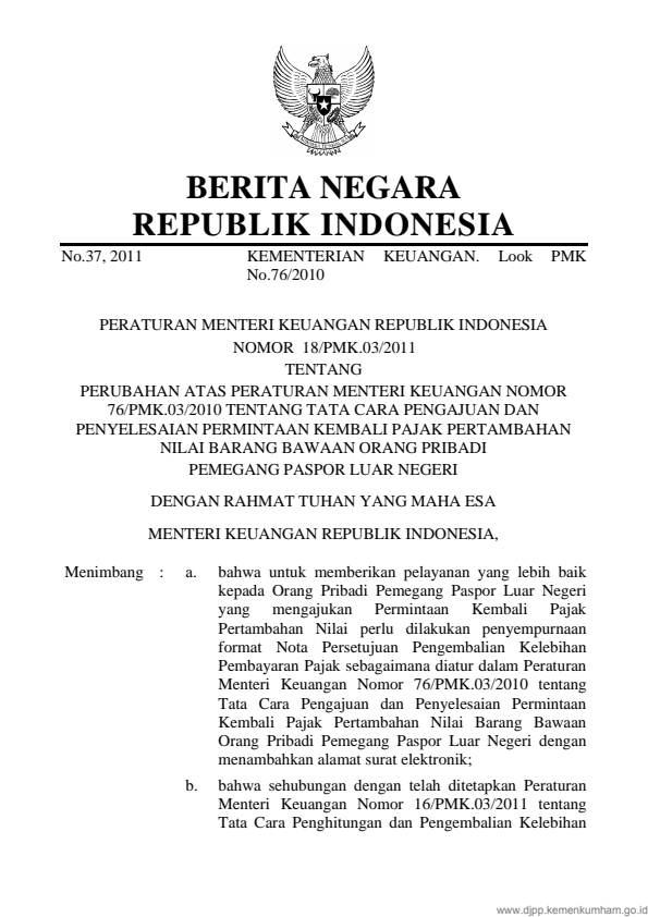 Peraturan Menteri Keuangan Nomor 18/PMK.03/2011