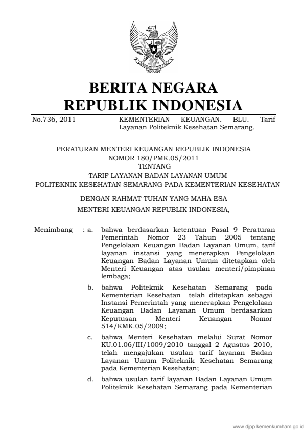 Peraturan Menteri Keuangan Nomor 180/PMK.05/2011