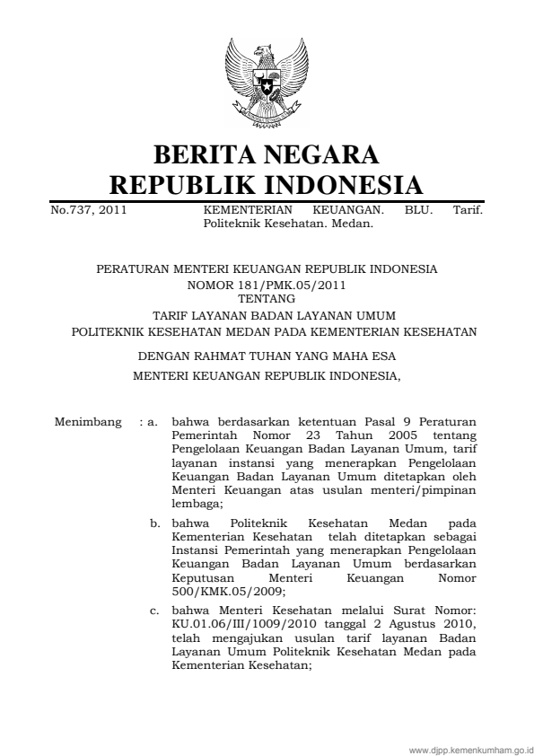 Peraturan Menteri Keuangan Nomor 181/PMK.05/2011
