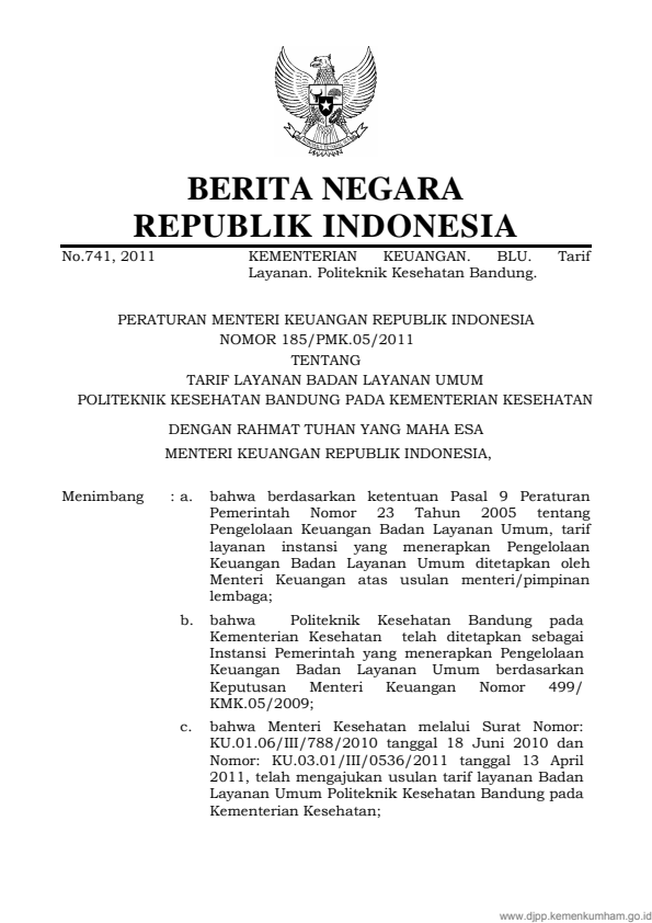 Peraturan Menteri Keuangan Nomor 185/PMK.05/2011