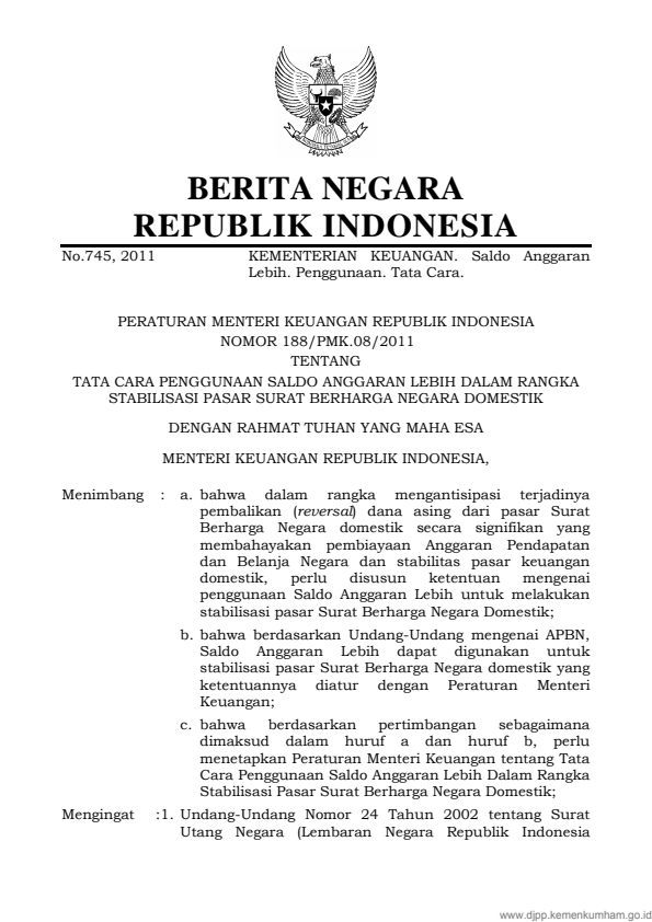 Peraturan Menteri Keuangan Nomor 188/PMK.08/2011