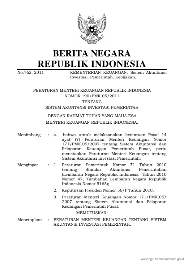 Peraturan Menteri Keuangan Nomor 190/PMK.05/2011