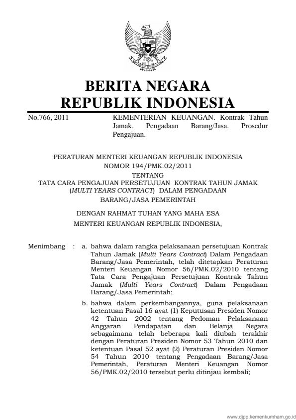 Peraturan Menteri Keuangan Nomor 194/PMK.02/2011