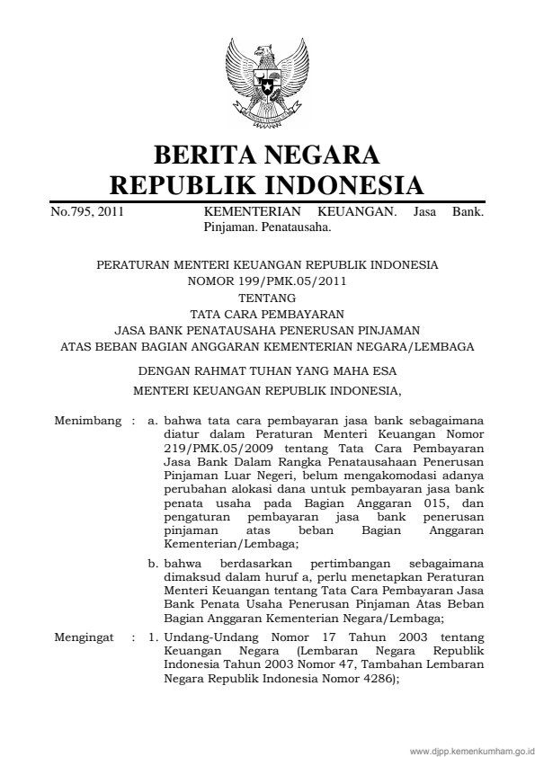 Peraturan Menteri Keuangan Nomor 199/PMK.05/2011