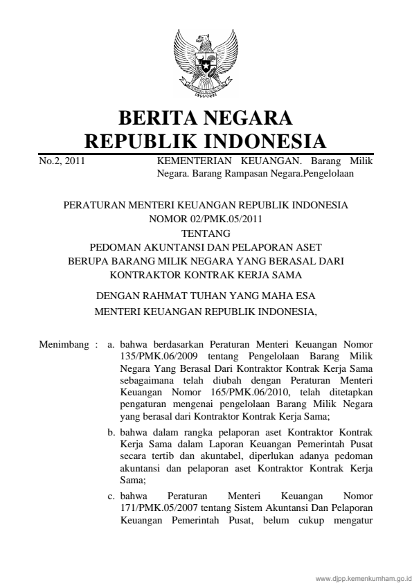 Peraturan Menteri Keuangan Nomor 02/PMK.05/2011