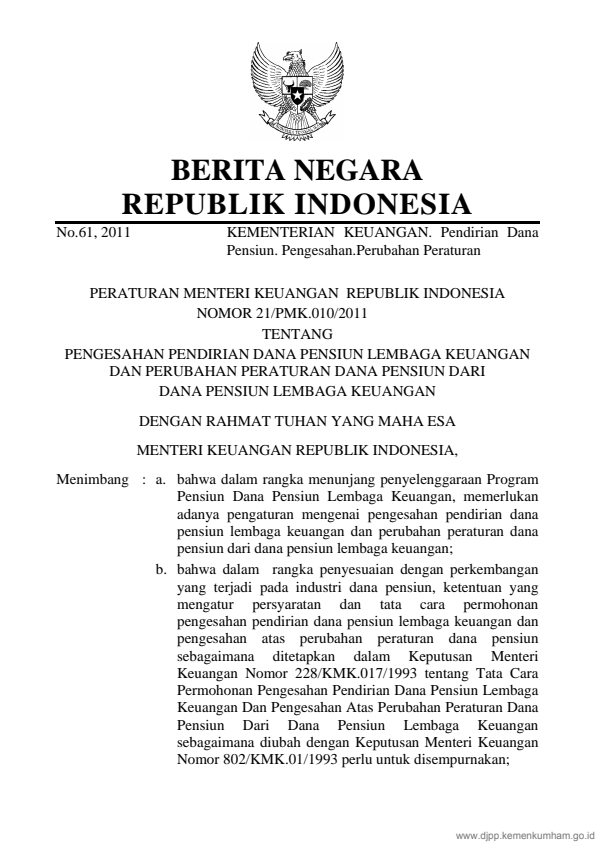 Peraturan Menteri Keuangan Nomor 21/PMK.010/2011