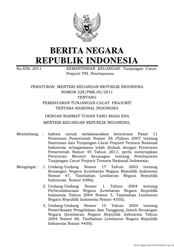 Peraturan Menteri Keuangan Nomor 228/PMK.05/2011