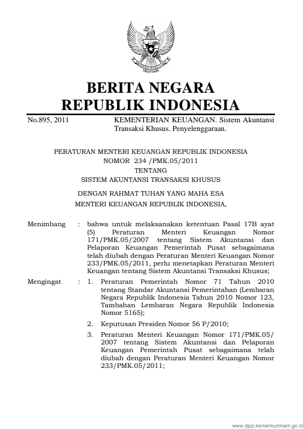 Peraturan Menteri Keuangan Nomor 234/PMK.05/2011