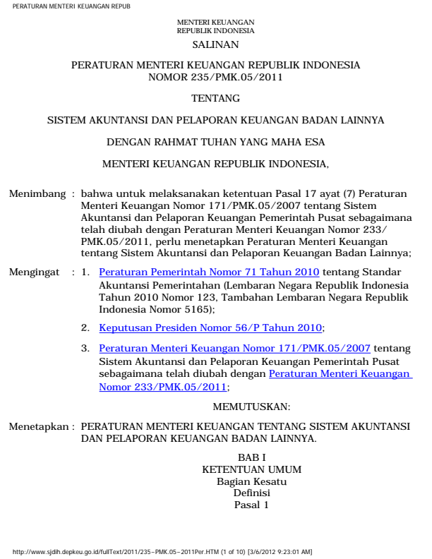 Peraturan Menteri Keuangan Nomor 235/PMK.05/2011