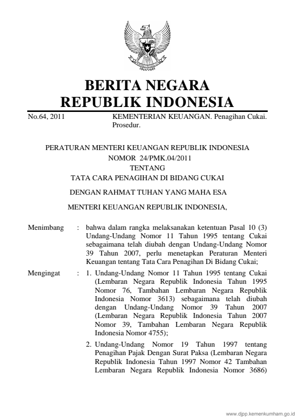 Peraturan Menteri Keuangan Nomor 24/PMK.04/2011