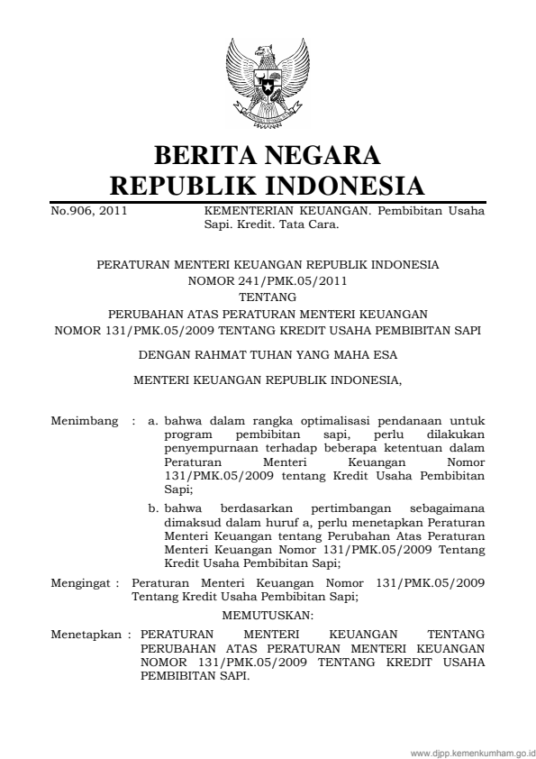 Peraturan Menteri Keuangan Nomor 241/PMK.05/2011