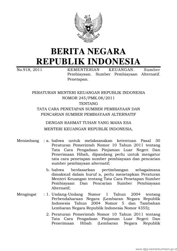 Peraturan Menteri Keuangan Nomor 245/PMK.08/2011