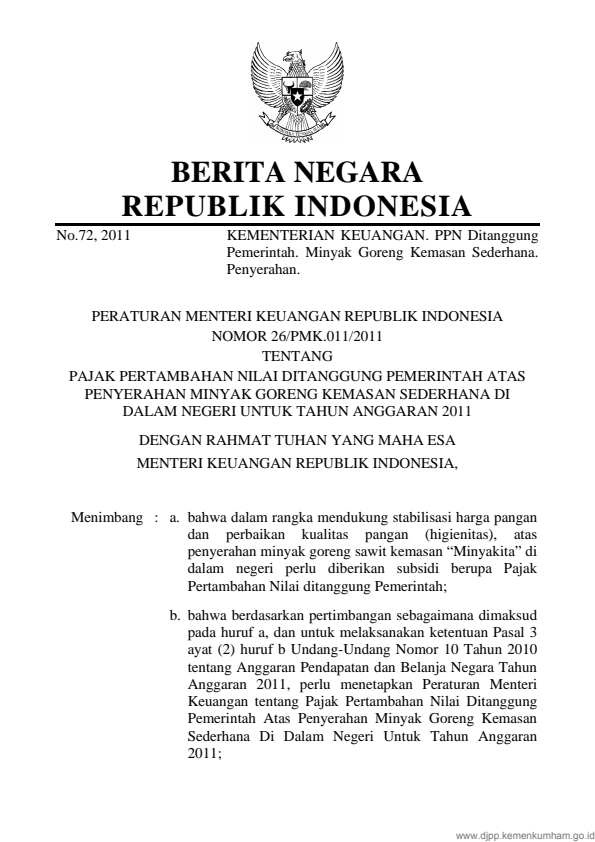 Peraturan Menteri Keuangan Nomor 26/PMK.011/2011