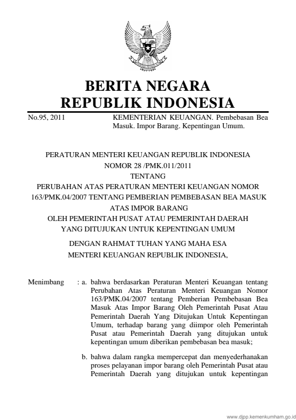 Peraturan Menteri Keuangan Nomor 28/PMK.011/2011