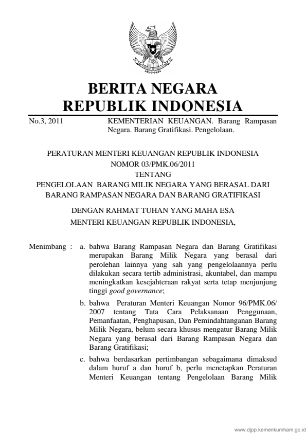 Peraturan Menteri Keuangan Nomor 03/PMK.06/2011