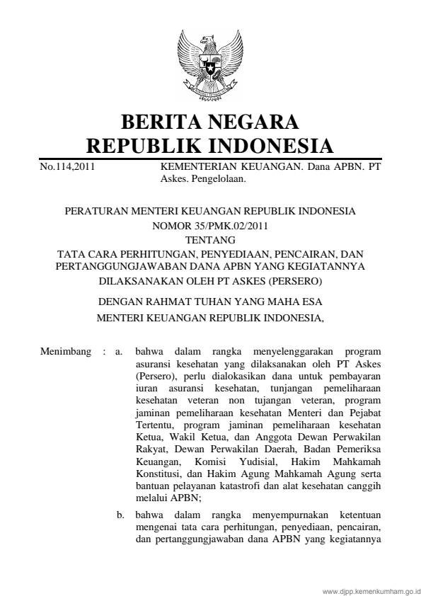 Peraturan Menteri Keuangan Nomor 35/PMK.02/2011