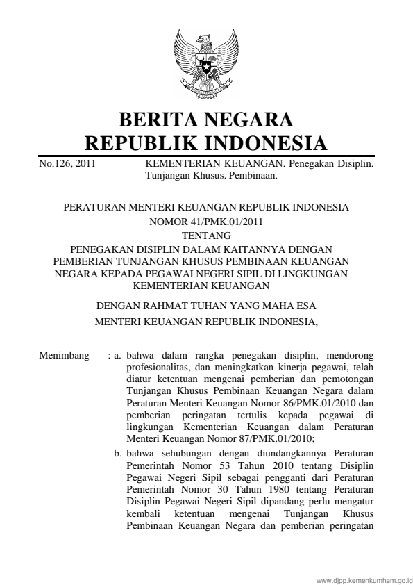 Peraturan Menteri Keuangan Nomor 41/PMK.01/2011