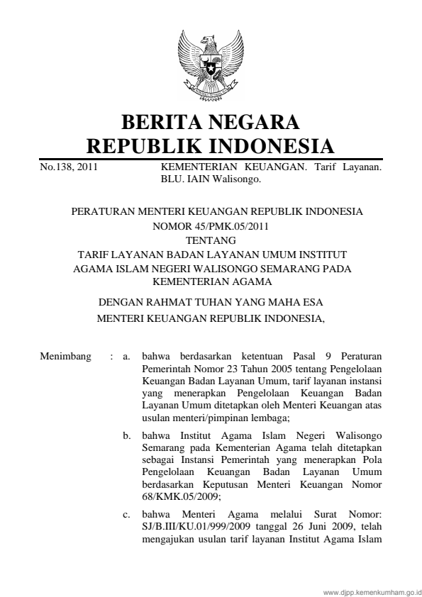 Peraturan Menteri Keuangan Nomor 45/PMK.05/2011