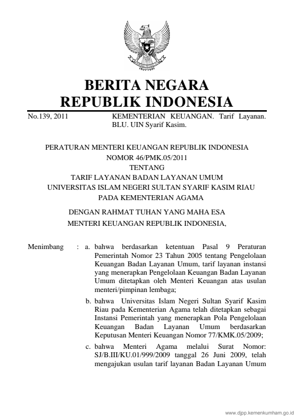 Peraturan Menteri Keuangan Nomor 46/PMK.05/2011