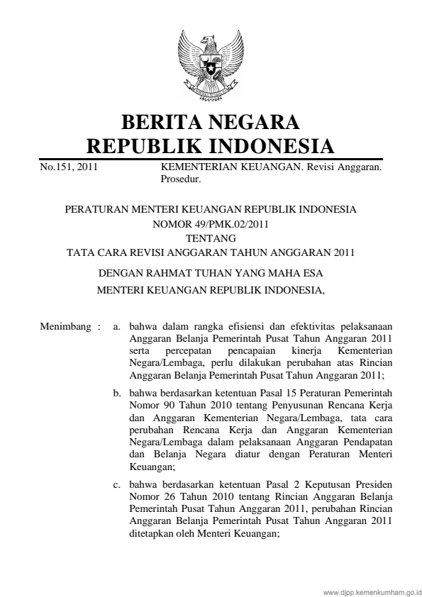 Peraturan Menteri Keuangan Nomor 49/PMK.02/2011