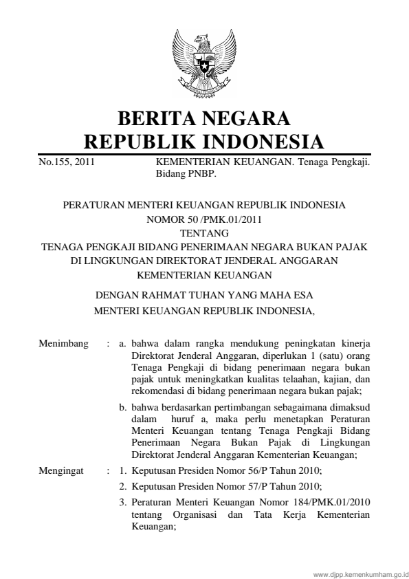 Peraturan Menteri Keuangan Nomor 50/PMK.01/2011