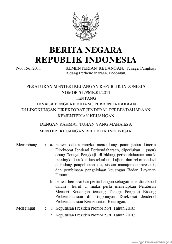 Peraturan Menteri Keuangan Nomor 51/PMK.01/2011