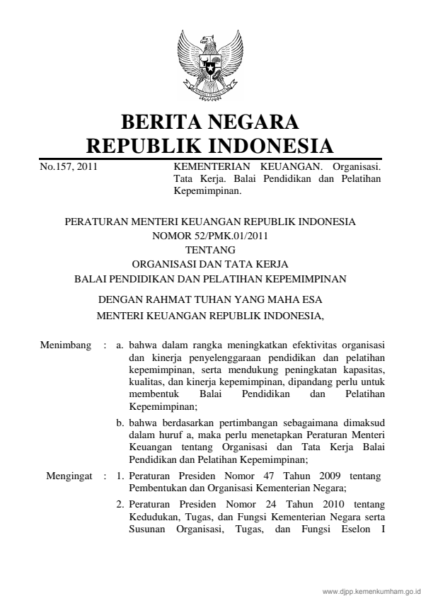 Peraturan Menteri Keuangan Nomor 52/PMK.01/2011