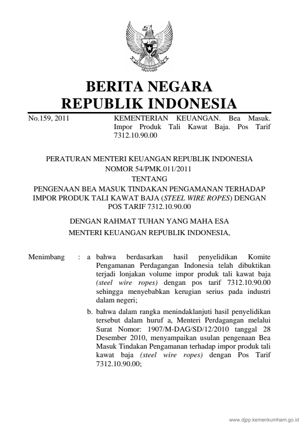 Peraturan Menteri Keuangan Nomor 54/PMK.011/2011