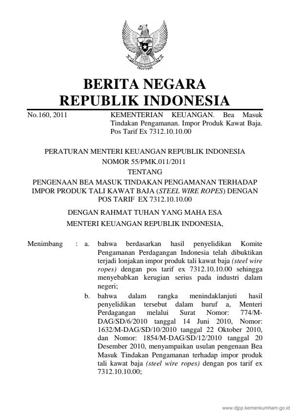 Peraturan Menteri Keuangan Nomor 55/PMK.011/2011