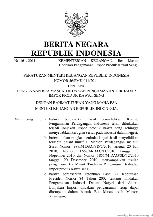 Peraturan Menteri Keuangan Nomor 56/PMK.011/2011