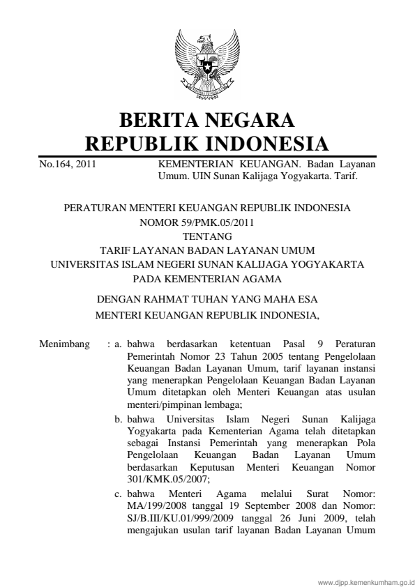 Peraturan Menteri Keuangan Nomor 59/PMK.05/2011