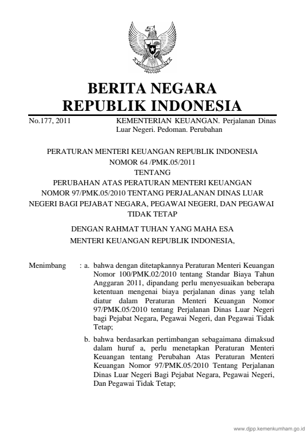 Peraturan Menteri Keuangan Nomor 64/PMK.05/2011