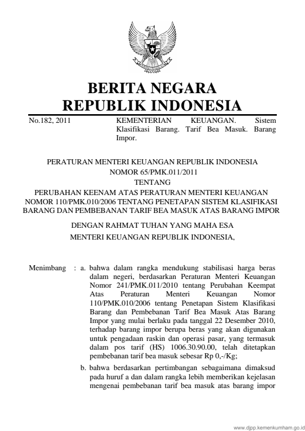 Peraturan Menteri Keuangan Nomor 65/PMK.011/2011