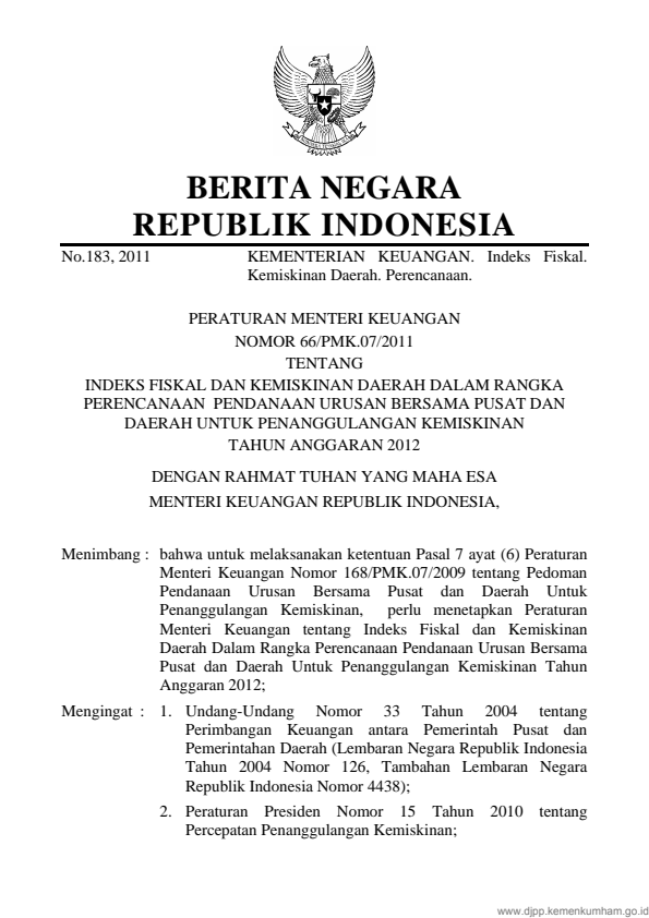 Peraturan Menteri Keuangan Nomor 66/PMK.07/2011