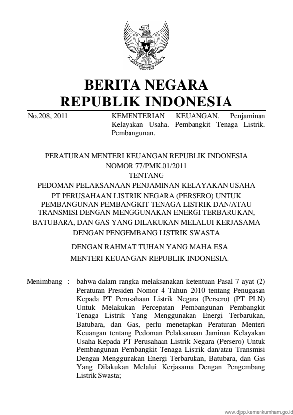 Peraturan Menteri Keuangan Nomor 77/PMK.01/2011