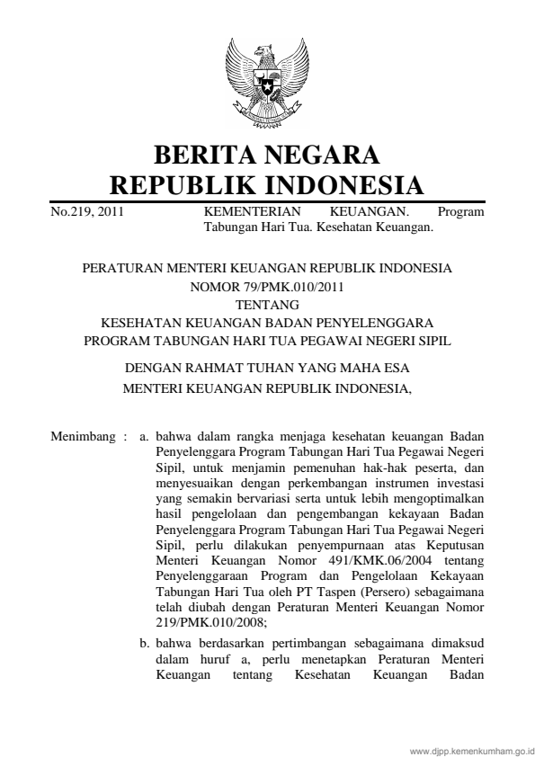 Peraturan Menteri Keuangan Nomor 79/PMK.010/2011