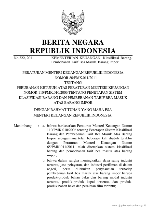 Peraturan Menteri Keuangan Nomor 80/PMK.011/2011