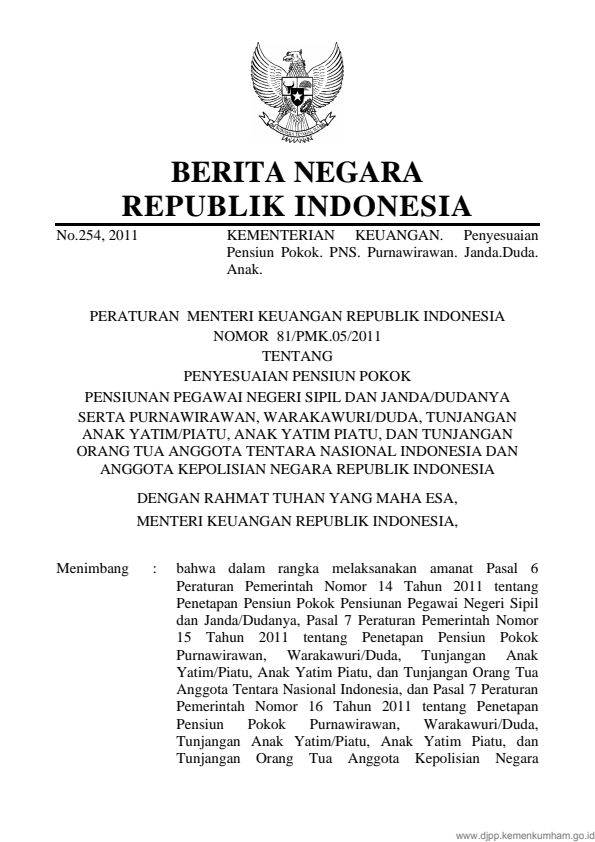 Peraturan Menteri Keuangan Nomor 81/PMK.05/2011