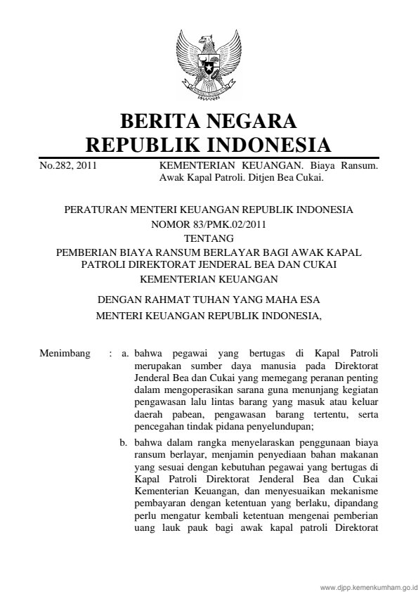 Peraturan Menteri Keuangan Nomor 83/PMK.02/2011