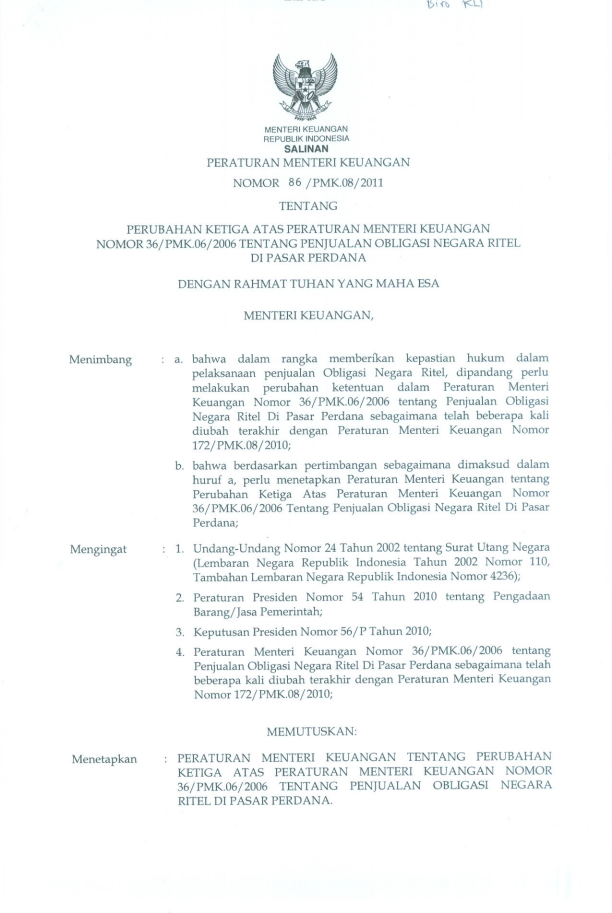 Peraturan Menteri Keuangan Nomor 86/PMK.08/2011