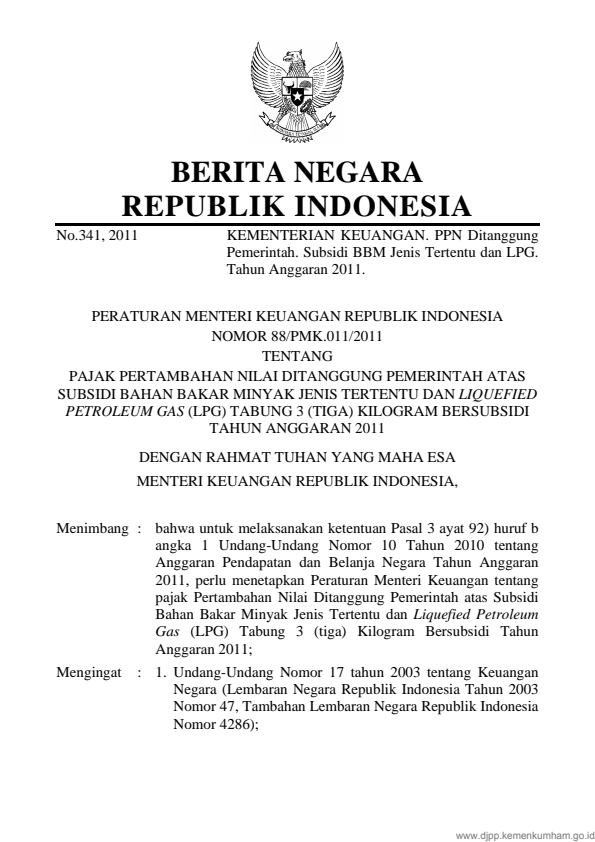 Peraturan Menteri Keuangan Nomor 88/PMK.011/2011