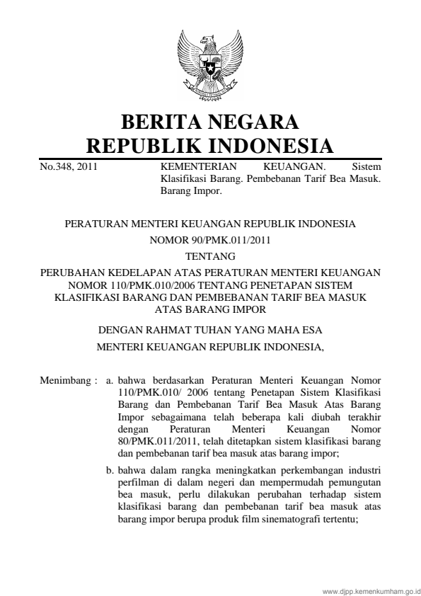 Peraturan Menteri Keuangan Nomor 90/PMK.011/2011