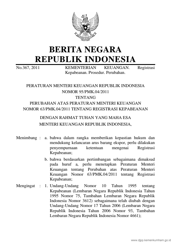 Peraturan Menteri Keuangan Nomor 95/PMK.04/2011