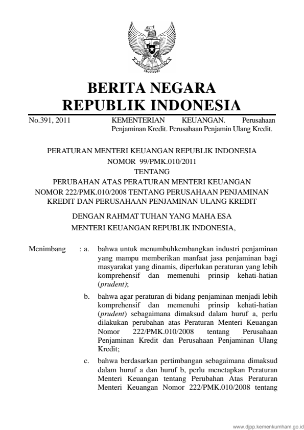 Peraturan Menteri Keuangan Nomor 99/PMK.010/2011