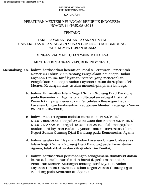 Peraturan Menteri Keuangan Nomor 11/PMK.05/2012