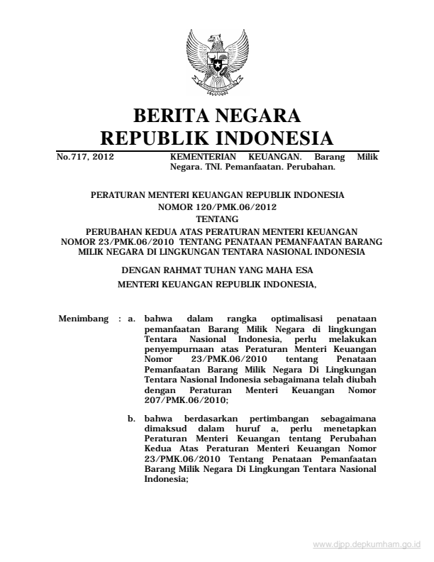 Peraturan Menteri Keuangan Nomor 120/PMK.06/2012